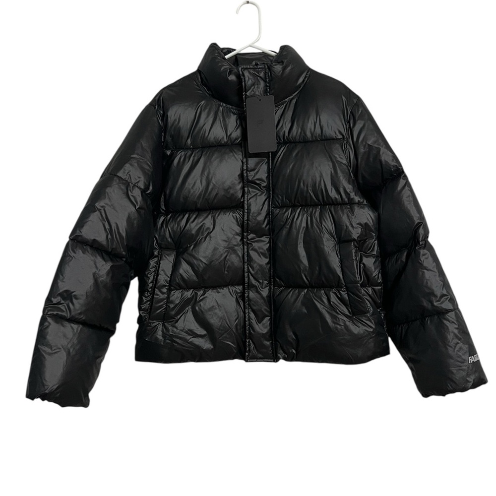 FABLETICS womenโs NWT ESSENTIAL PUFFER jacket black shine water resistant sz LG